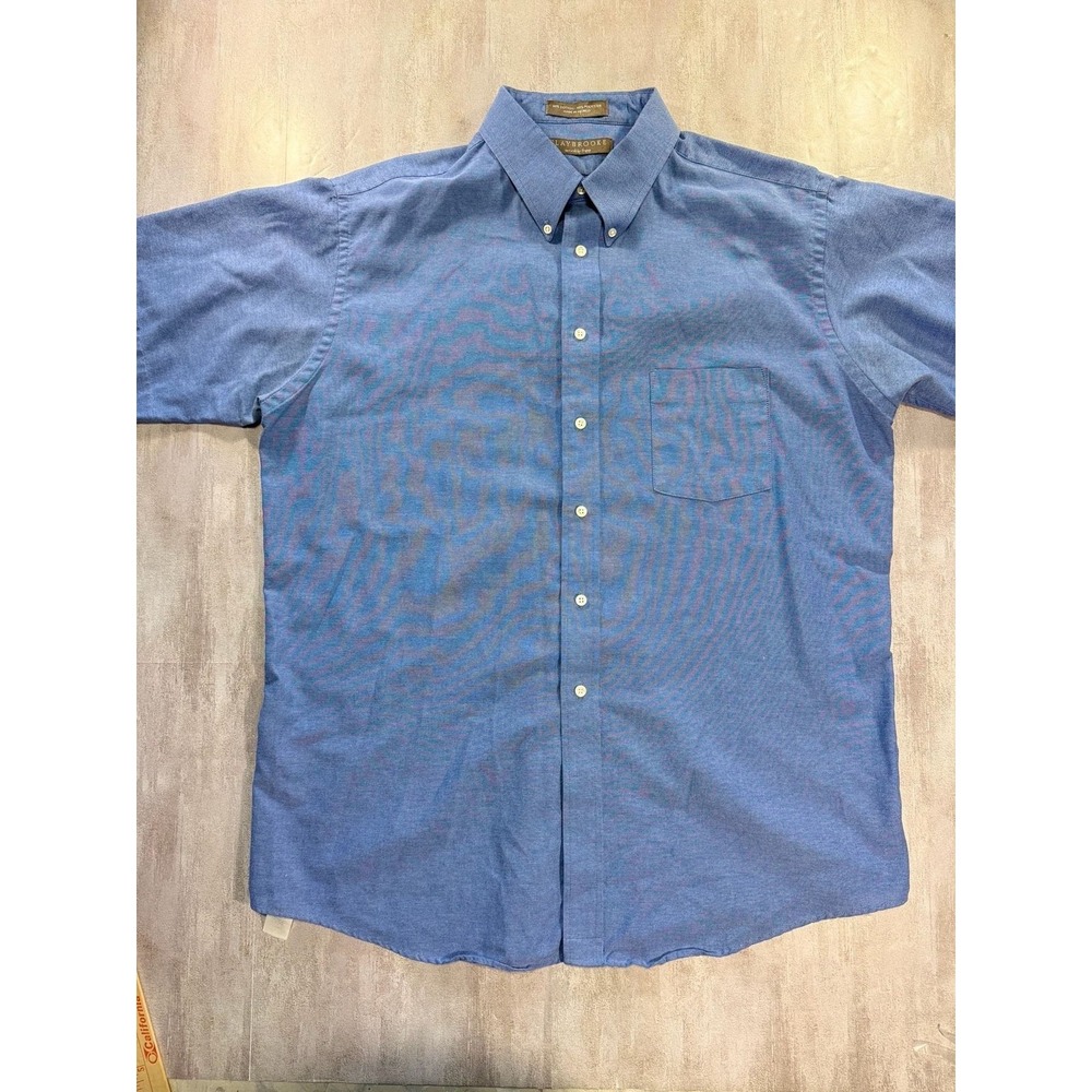 Vintage Preppy Claybrooke Wrinkle Free Button Down Shirt Blue Size 17.5 XL